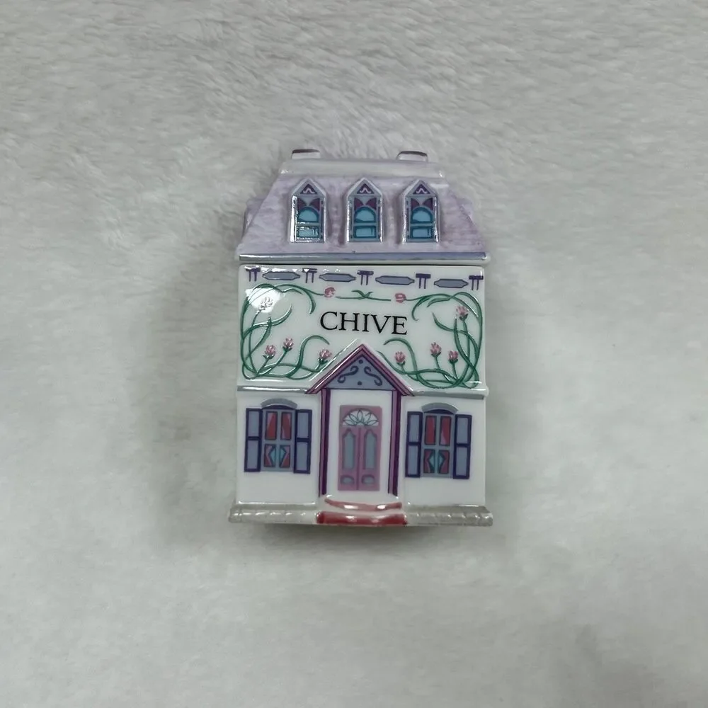Vintage 1989 Lenox Spice Village Chive Spice Jar Fine Porcelain